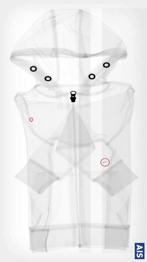 X-ray of clothing to detect broken needle in seam